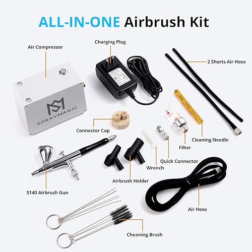 Miniatura 2 de Kit de aerógrafo con compresor de aire, juego de pintura de pistola de cepillo de aire de doble acción, kit de pistola de pulverización de aerógrafo