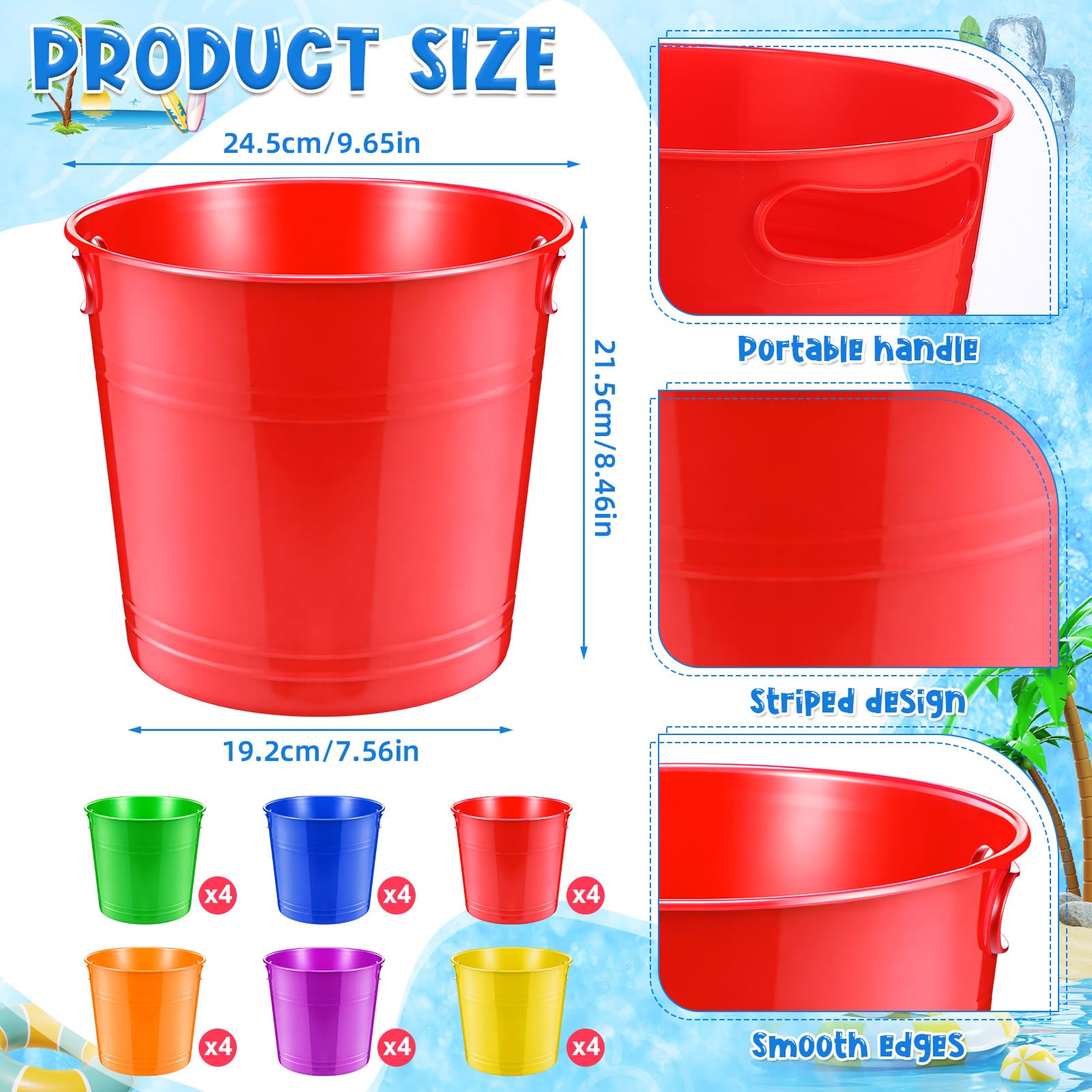 meekoo 24 Stück Kunststoff-Eimer mit Griffen, bunt, 3,8 l, großes Fassungsvermögen, Mehrzweck-Aufbewahrungsdosen für Küche, Wäsche, Garten, Badezimmer, Garage, Organisation