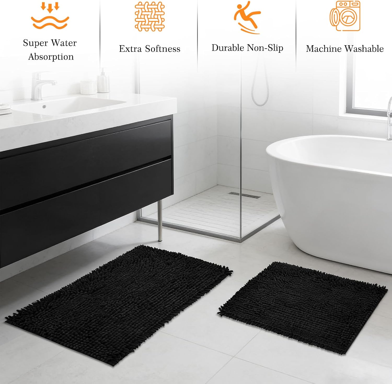 Bathroom Sets with Shower Curtain and Rugs, 22 Pcs Black Bathroom Accessories with Trash Can, Waterproof Shower Curtain, Bathroom Rugs Super Absorbent, Modern Bathroom Sets Complete Decor