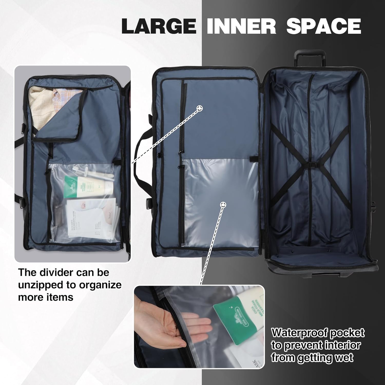 REDCAMP Large Rolling Duffle Bag with Wheels and Handle, 30-Inch Durable Heavy Duty Wheeled Travel Duffel Luggage, 2 Layers of Space - Image 5