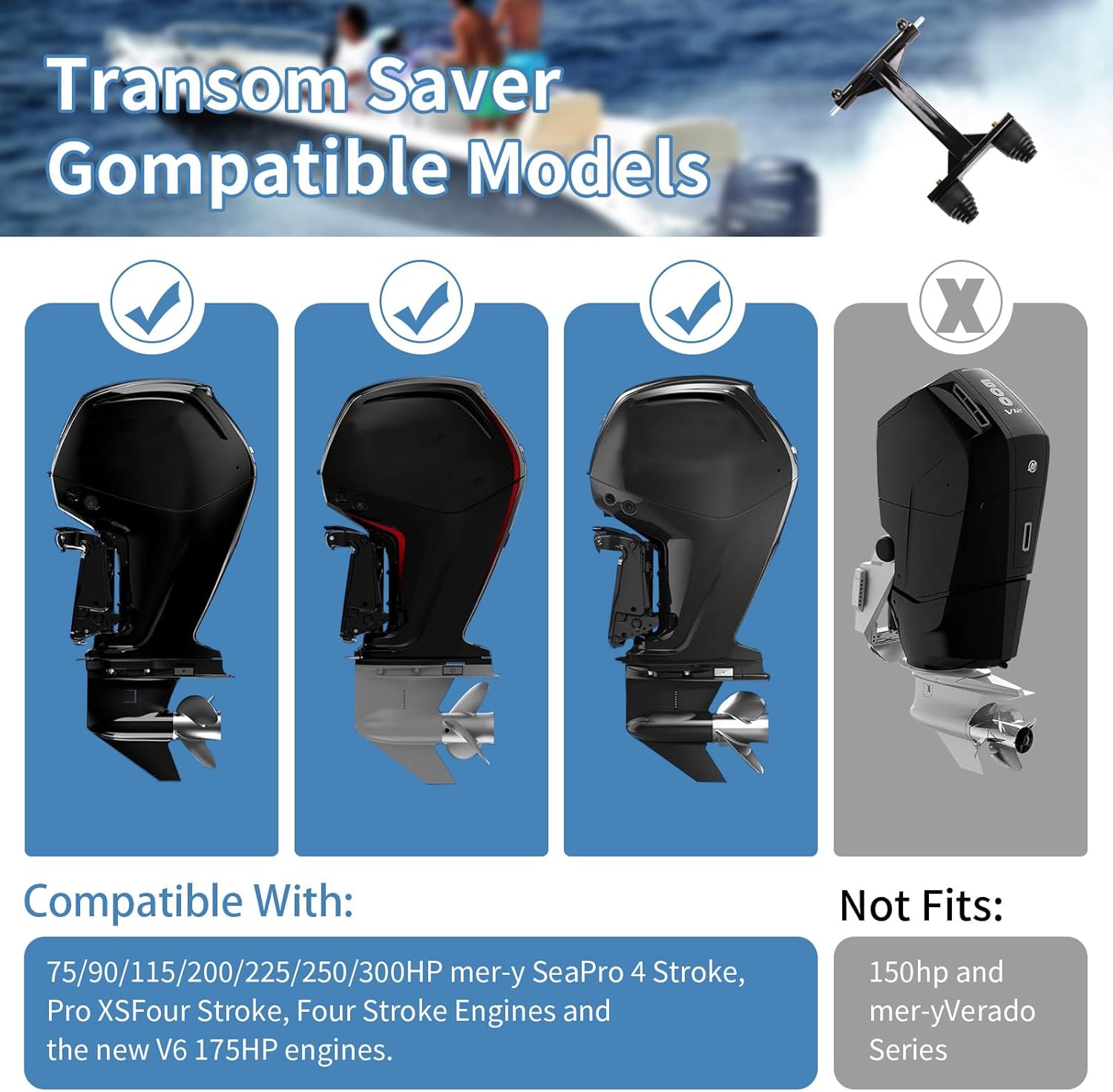 4-Stroke Transom Saver Motor Tote: 240110 Fits 75/90/115/200/225/250/300HP&V6 175HP - High-Strength Steel - Vibration Dampening & Easy Installation - (Black)