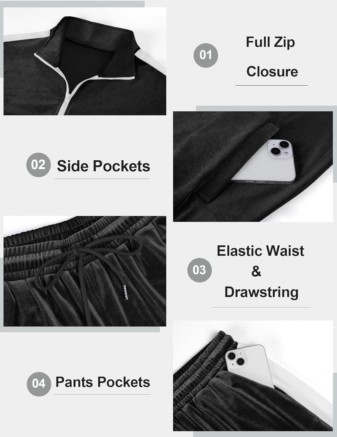 Vssjavun Men's 2 Piece Tracksuit Velour Track Suits Casual Sweatsuits Full Zip Velvet Jogging Suit Sets - Image 5