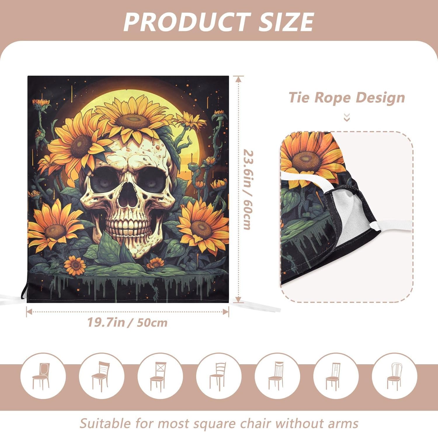 ALAZA Vintage Cactus Sunflower Skull Chair Back Cover Set of 6, Washable Reusable Removable Chair Slipcovers Decorative Chair Cover for Home Kitchen Wedding Party