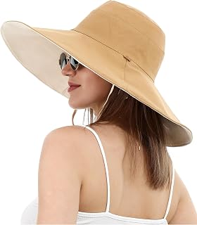 Sun Hat for Women Wide Brim Reversible Double-Sided UV Protection Cotton Fisherman Cap Summer UPF 50+