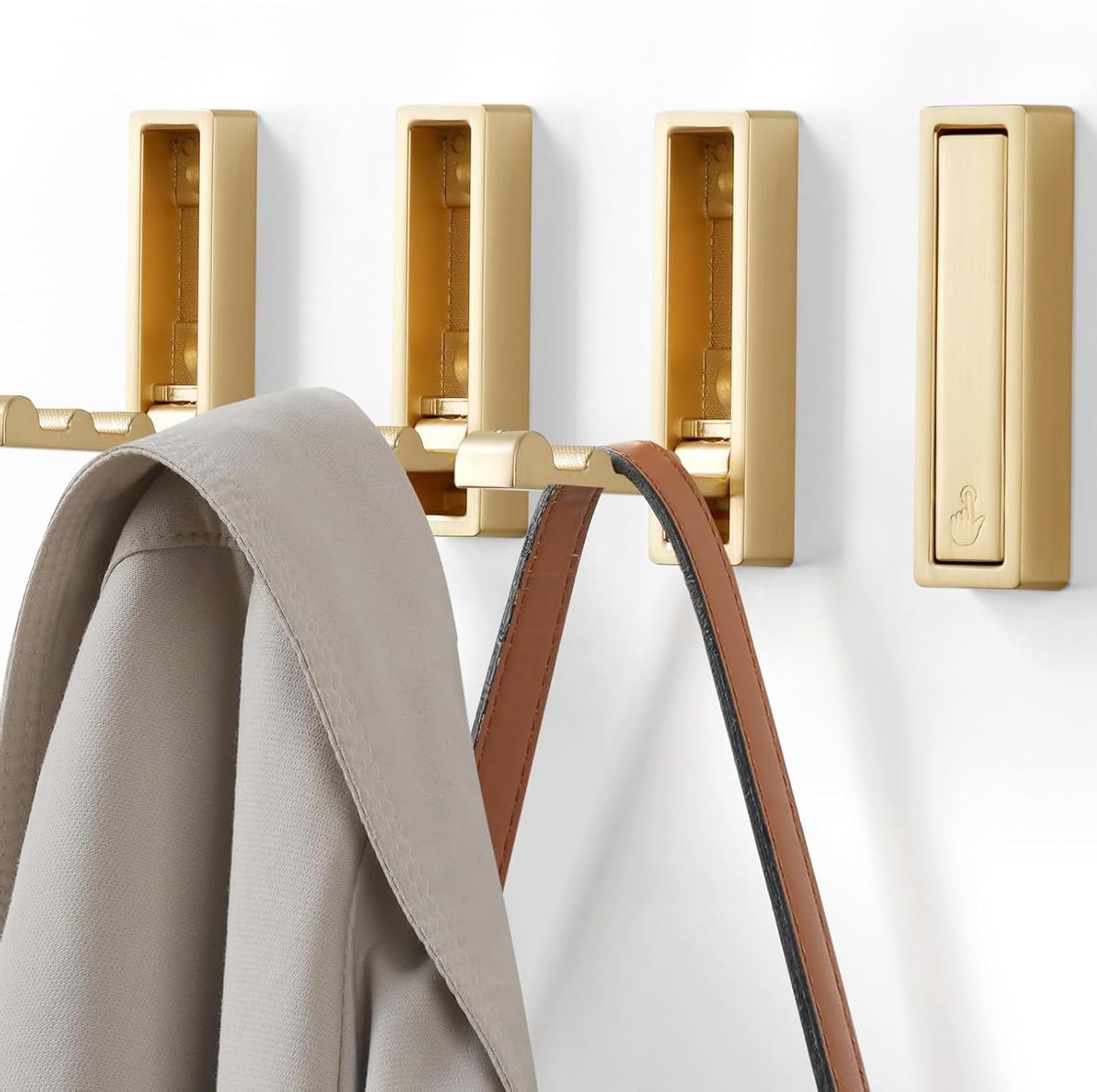 2PCS Folding Wall Hooks, Heavy Duty Space-Saving Foldable Bathroom Towel Robe Coat Hooks Wall Mounted for Hanging Coat Towels Clothes Hat Bags Keys（Gold 2PCS）