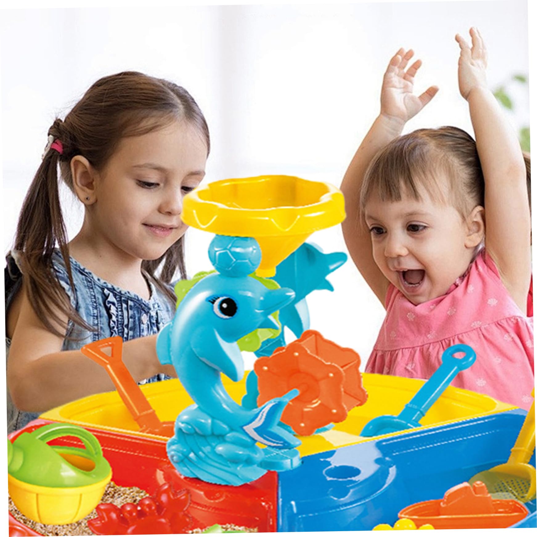 Mesa freática 1 Juego de Mesa de Arena Colorida con Lindo delfín ABS sensorial Interactivo Agua y Arena para el Desarrollo de Padres e Hijos para Playa Interior y Exterior, Redonda