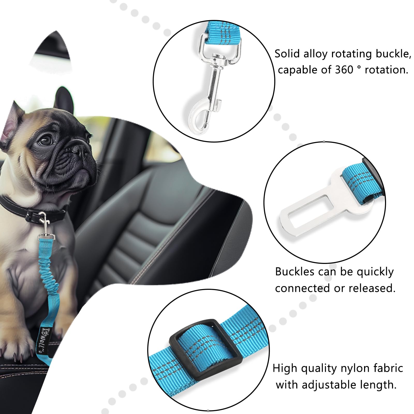 IBWell Cinturón de seguridad para perro para coche con correa elástica para perros, correa de coche para perros, cinturón de seguridad para perros IPCS (gris)