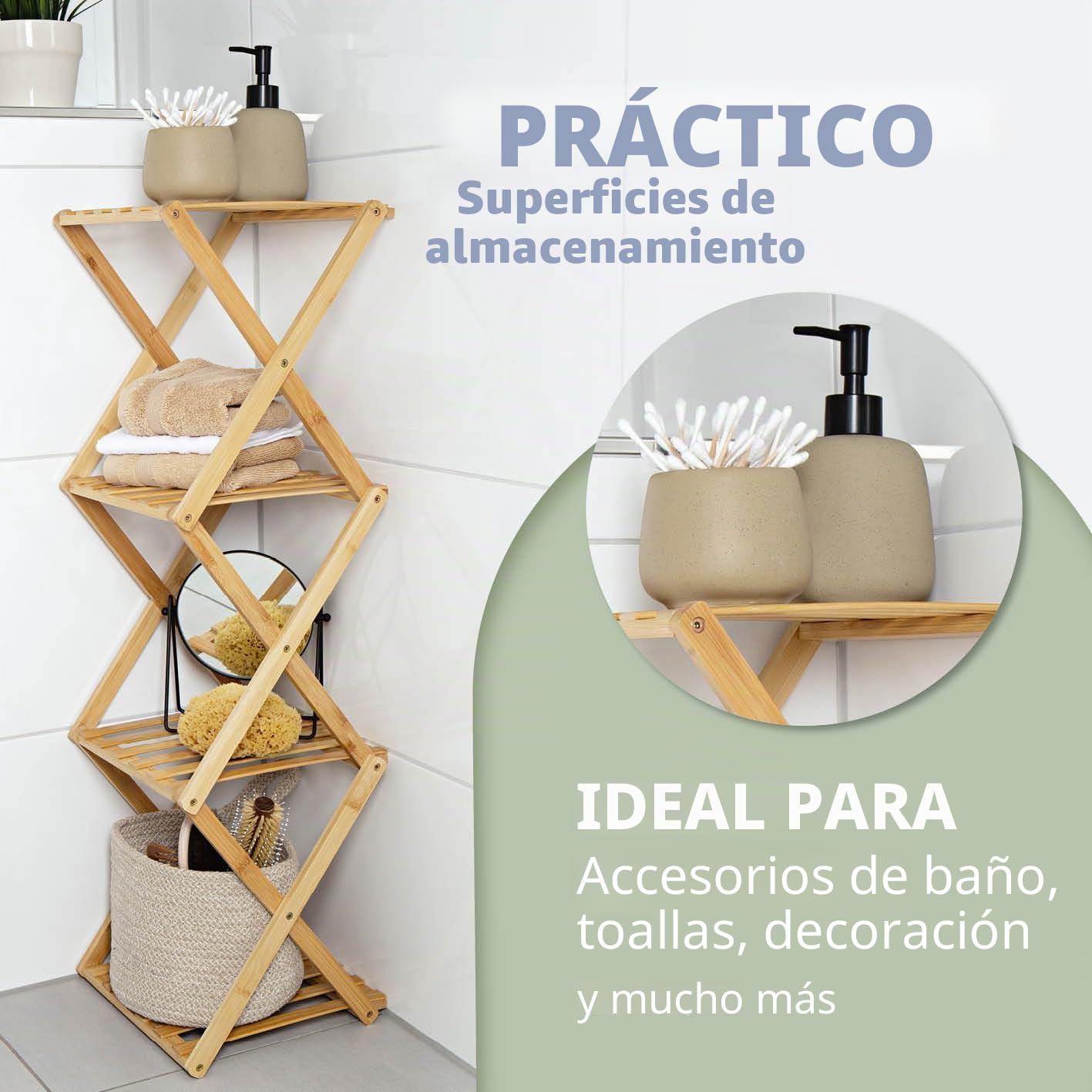 Lumaland Estantería de bambú Plegable de 4 Niveles, Ideal para guardarropa, en el baño y como estantería de Cocina, estantería para decoración, sin Montaje, Estrecha, Ahorra Espacio, 28 x 25 x 85 cm