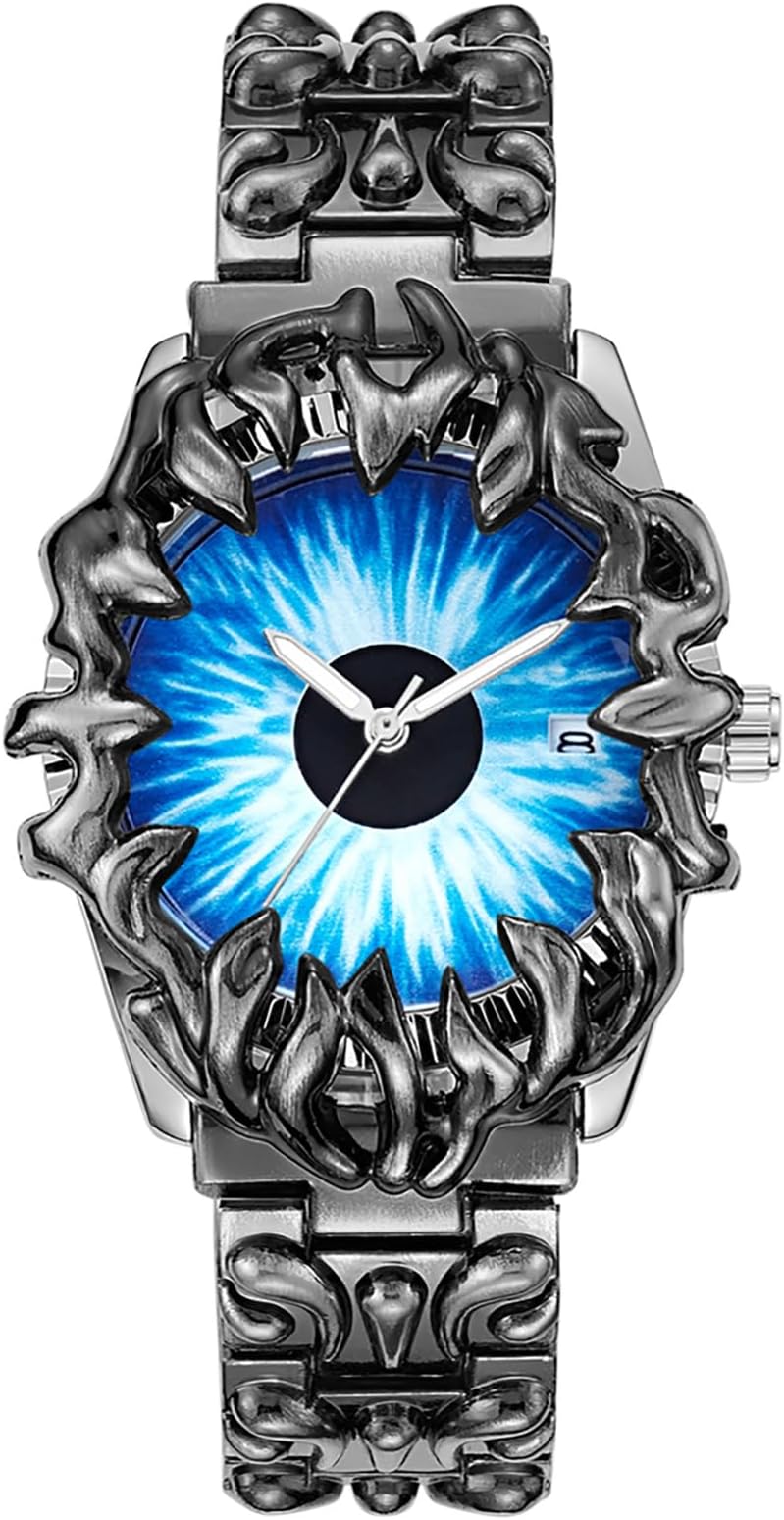Gothic Claw Watch for Men – Unique Stainless Steel Wristwatch, Luminous Hands, Waterproof Quartz Movement, Futuristic Melting Style, Cool Red & Green Color Options
