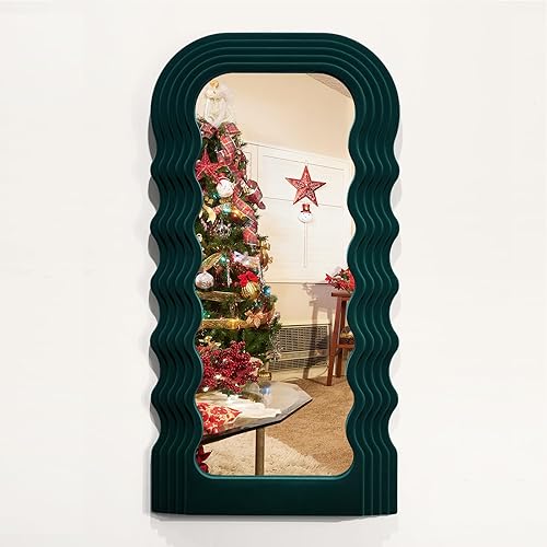 Miniatura 16 de Espejo de Pared Verde Decorativo para Entrada de Pasillo, Pequeños Espejos Decorativos Arqueados Irregulares para el Hogar, Oficina, Sala de Estar,