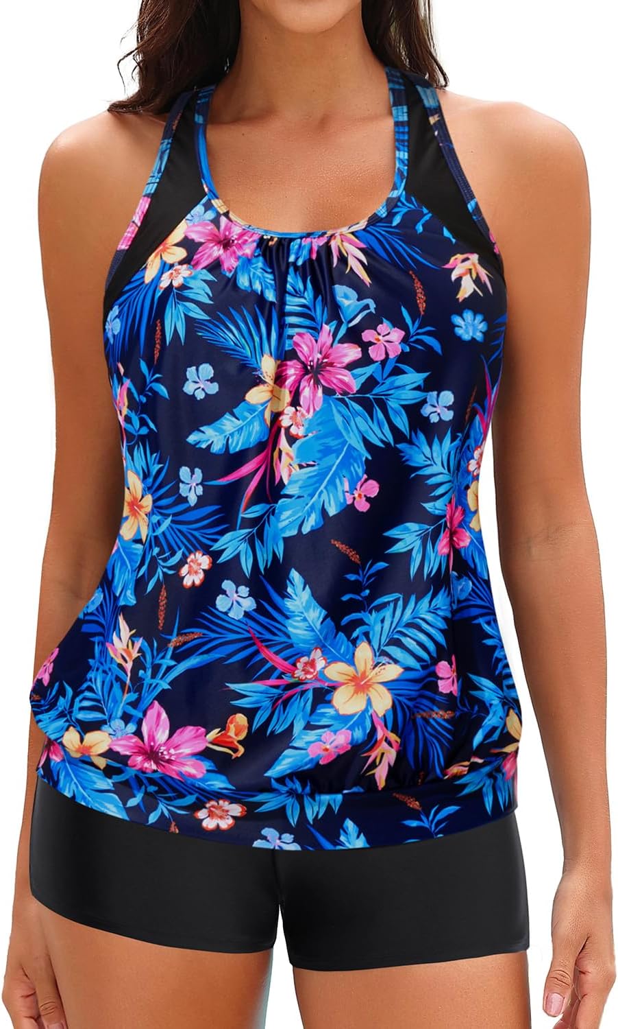 Women Two Piece Tankini Swimsuits - Tummy Control Bathing Suits Top with Shorts 2025 Blouson Swimwear