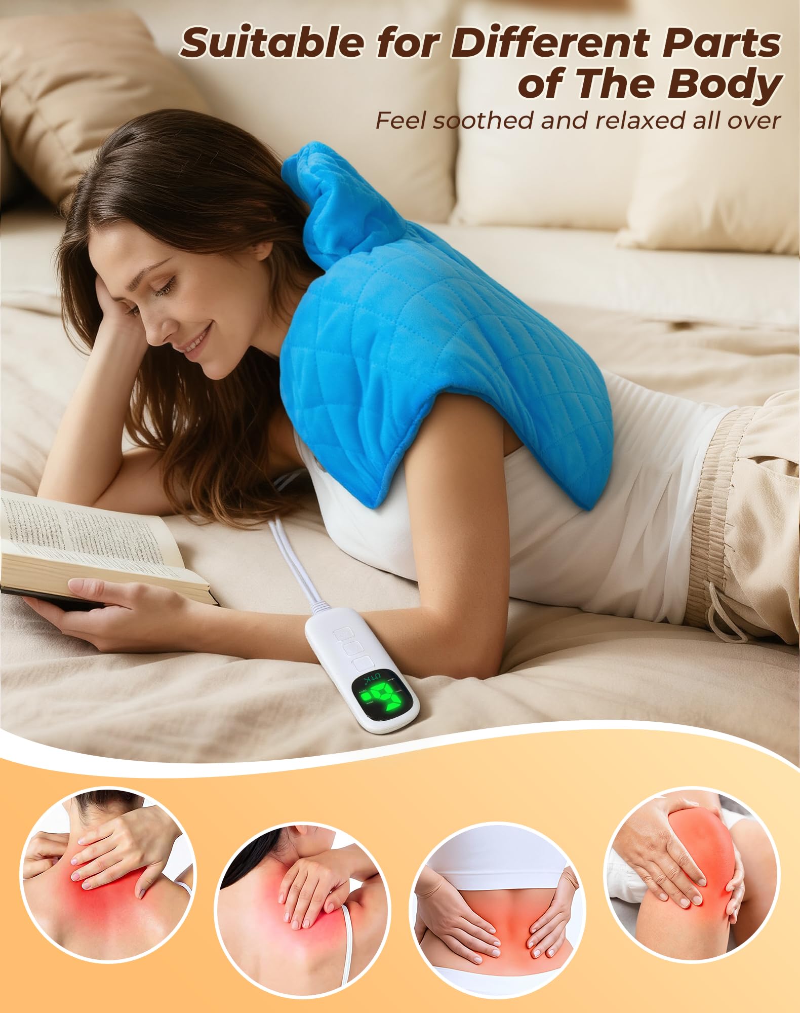 UTK Almohadilla térmica para cuello y hombros, hasta 70 °C, alivio más profundo del dolor, almohadilla de calor de hombro de 1.4 libras con 6 niveles de calefacción, temporizador de apagado automático