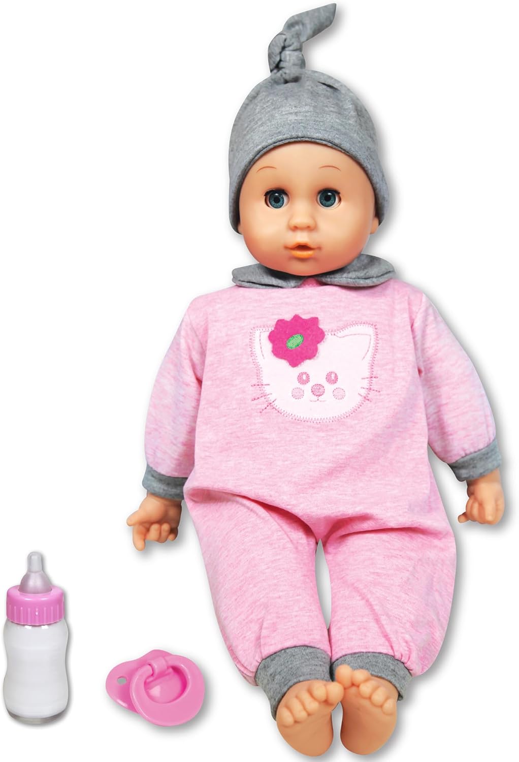 Lissi: 16" Blinking Eyes Baby Doll Cecilia - Pink-Pink- Kitty Outfit - Interactive, Sounds-Words-Expressions, Bottle & Pacifier Accessories, Kids 2+