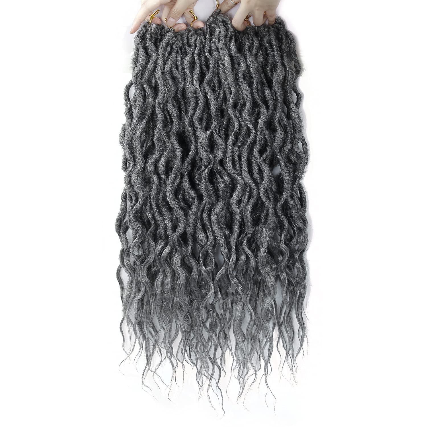 Faux Locs Crochet Hair 24Inch 6Packs Crochet Locs,Boho Faux Locs With Curly Ends Soft Dreadlock Crochet Hair for Black Women(24'', Grey)