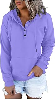 Camiseta con capucha de manga larga para mujer, color azul