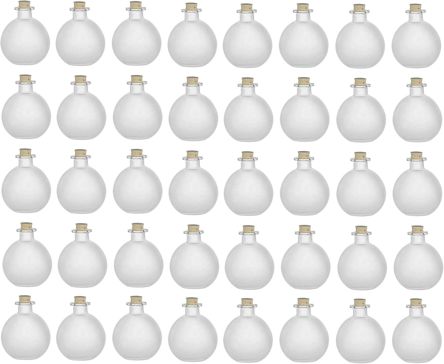 Nakpunar 6 pcs Spherical Frosted Glass Bottles with Cork Bottle Stopper (6, 8.5 oz Frosted)