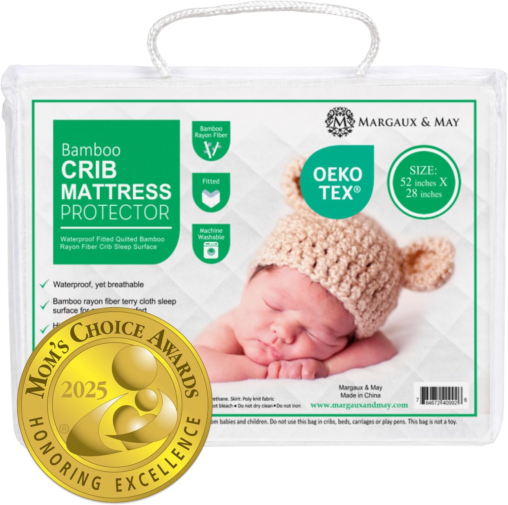 Margaux & May Ultra Soft Waterproof Crib Mattress Protector Pad from Bamboo Rayon Fiber by - Fitted Quilted Mattress Protector Pad for Your Crib. High Absorbency and Stain Protection Baby Cover
