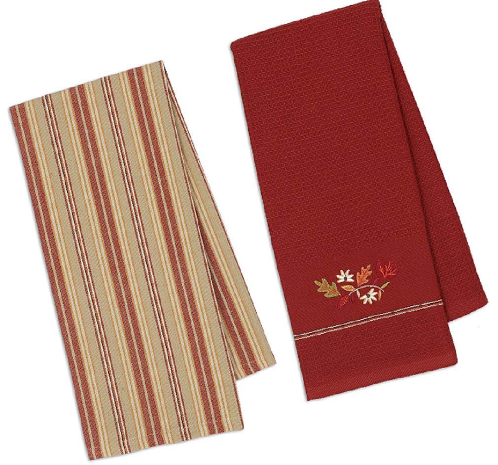 DII Design Imports Fall Themed Harvest Ticking Stripes and Harvest Vines Towel Bundle