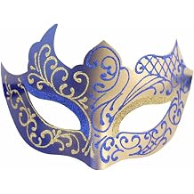 Masquerade Mask for Men Vintage Venetian Mardi Gras Halloween Christmas Party Masks Blue Gold with Buckle