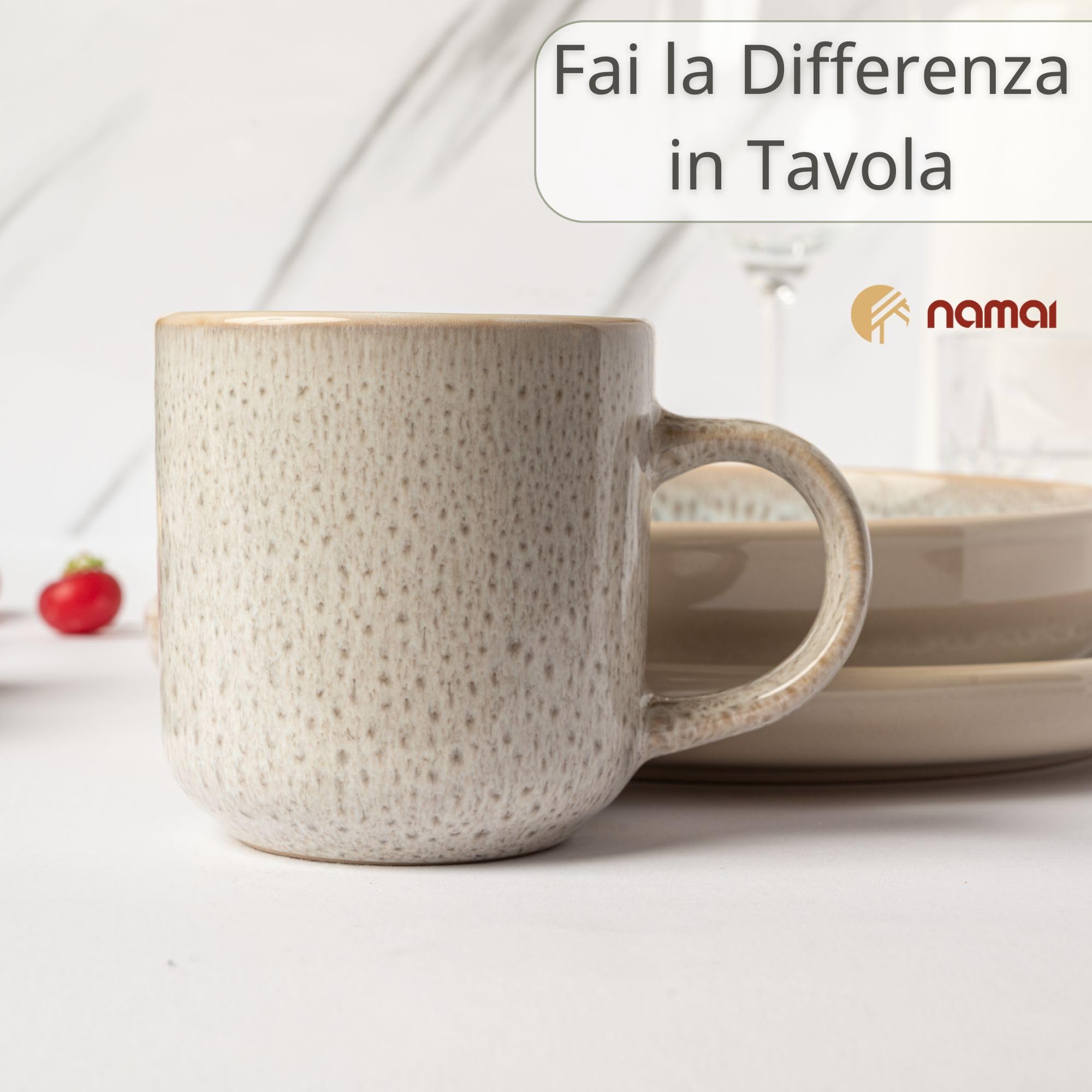 NAMAI - Set 6 Tazze Colazione - 350 ML - Porcellana - Adatte in Lavastoviglie e Microonde - Tazze Cappuccino (6 Mug)