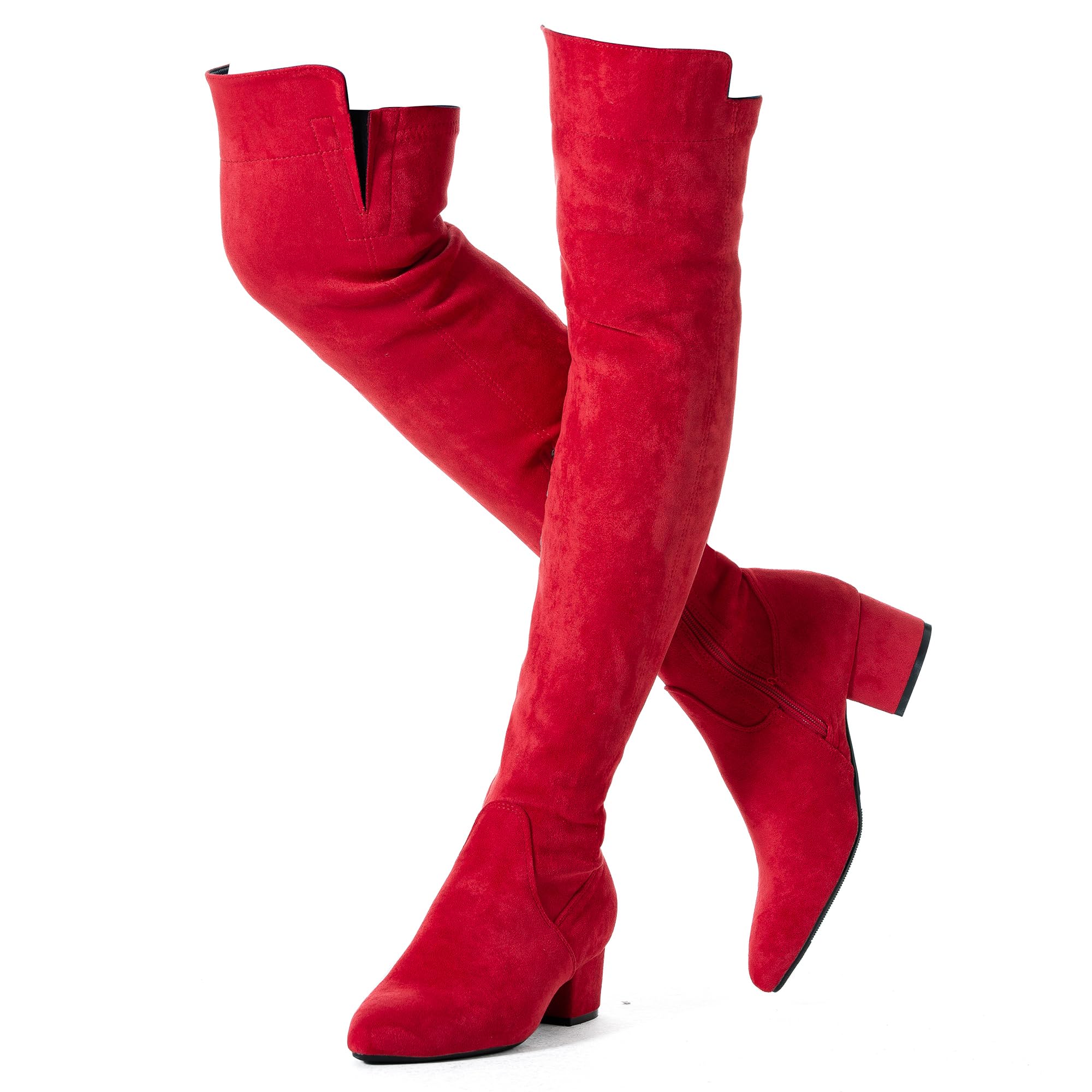 N.N.G Women Over the Knee Boots Thigh High Suede Black Block Low 2 Inch Heel Chunky Above Knee Winter Pointed toe
