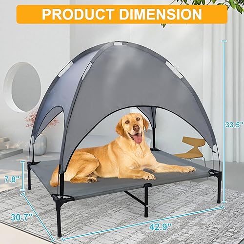 Miniatura 8 de Cama elevada para perros de 42 pulgadas con toldo, cama elevada para perros con seis pies de apoyo, camas transpirables y refrescantes para perros