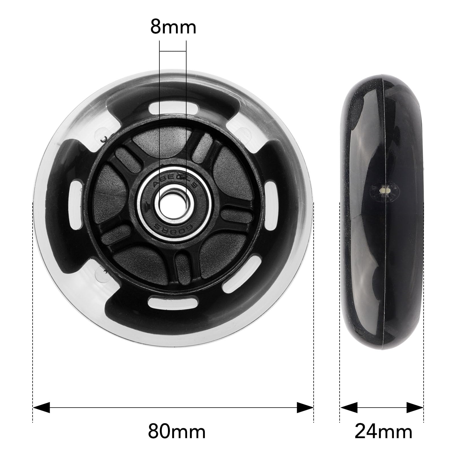 Gladeer 1-Pack 80mm Light Up Scooter Wheel Rear Colorful Led Flashing Replacement Wheel for 3-Wheeled Kid Scooter (Black)