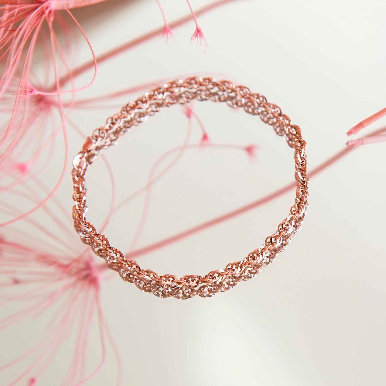 CARISSIMA Unisex 9 ct Rose Gold Hollow 3.1 mm Diamond Cut Prince of Wales Chain Bracelet of Length 19 cm/7.5 Inch image 3