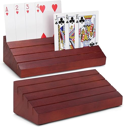 LotFancy Tarjetero para niños, adultos, personas mayores, paquete de 2, tarjeteros de madera manos libres para jugar a las cartas, noches de juegos