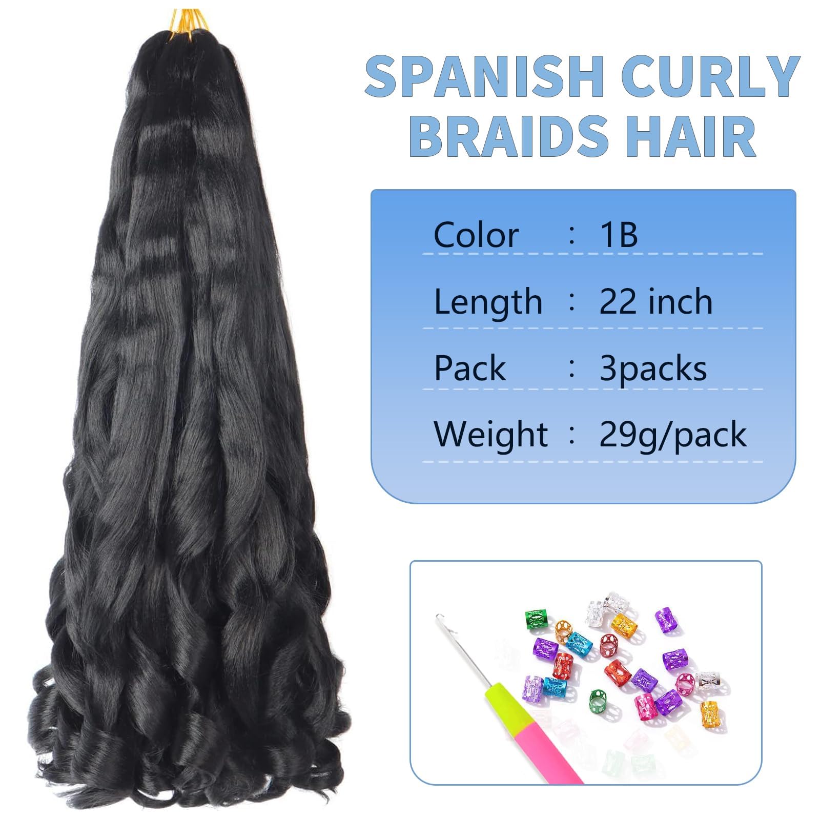 Alaleibaby 22 inch French Curly Braiding Hair 3 Pack Loose Wavy Spiral Curl Braids Crochet Hair Deep Wave Synthetic Extensions - Image 2