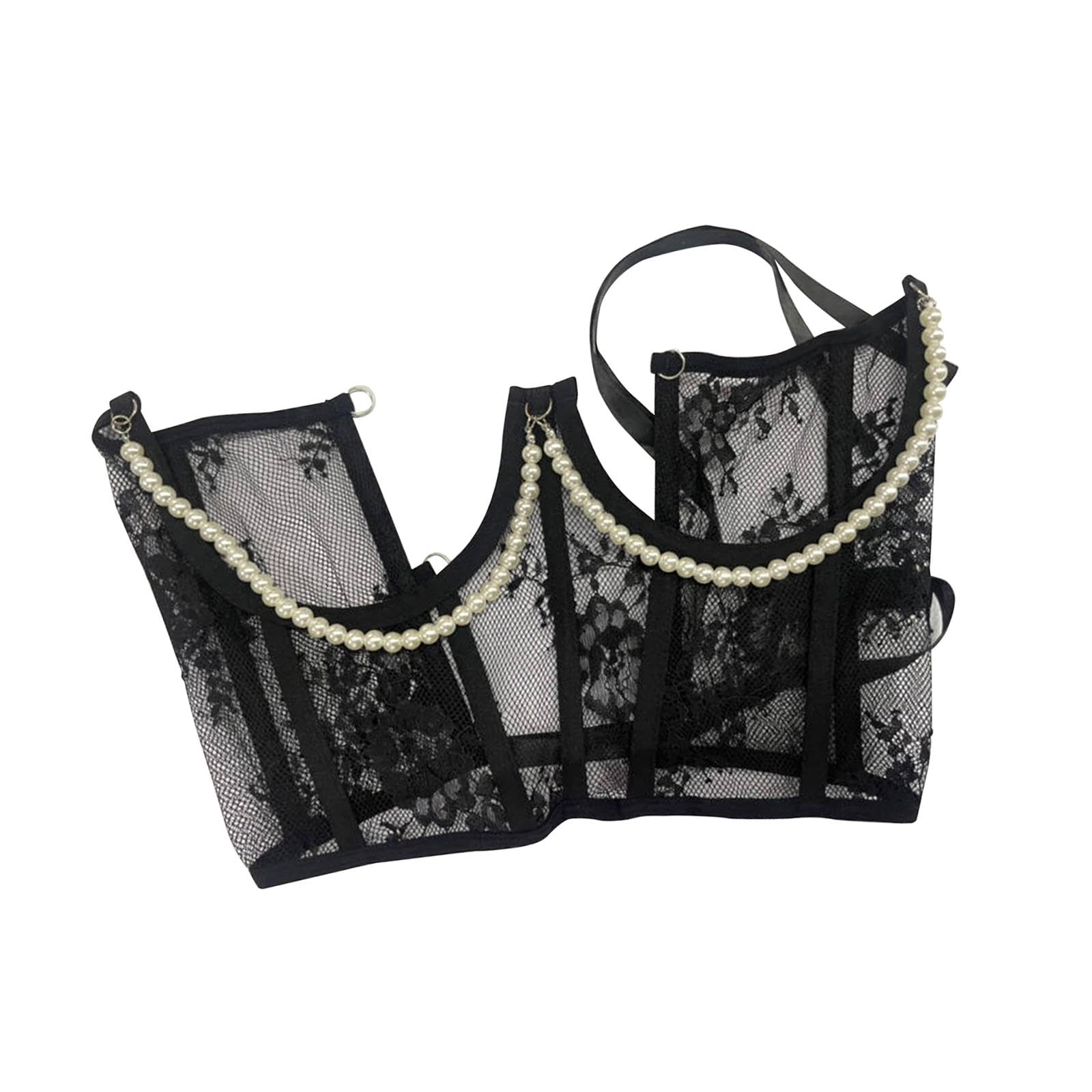 ATORSE Lace Corset Belt Tie Back Corset for Women Underbust Corset with Beads Chain Black-picture-14