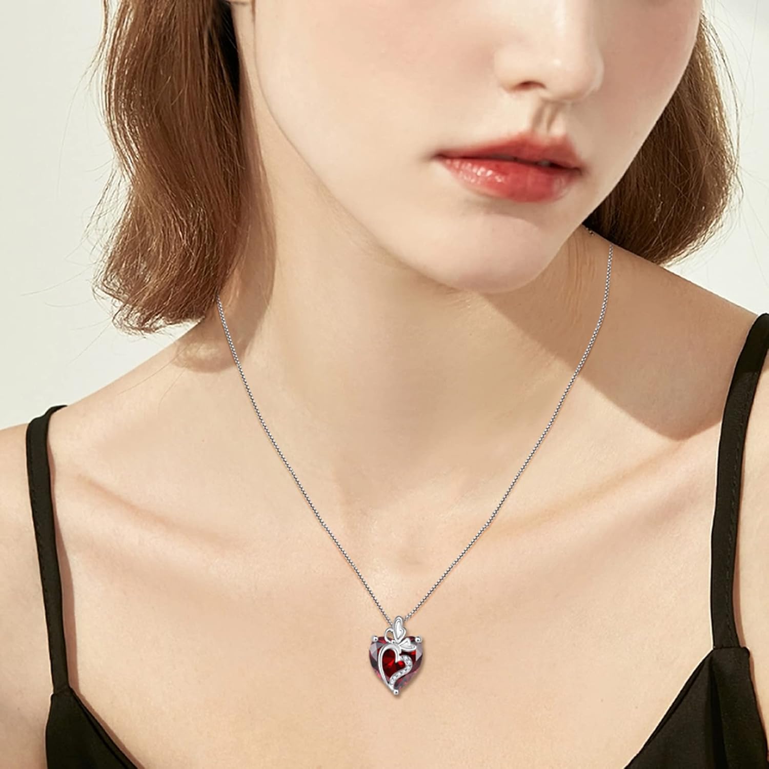 Butterfly Necklace for Women 925 Sterling Silver Birthstone Love Heart Necklace Dainty Jewelry Gifts for Women Wife Girlfriend Mother Daughter Her - Image 2