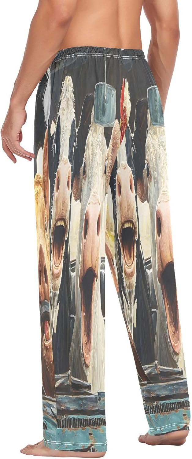 ALAZA Cow Pig Chicken Driving Funny Animals Men's Pajama Pants Men Cotton Pajama Bottoms with Pockets, S