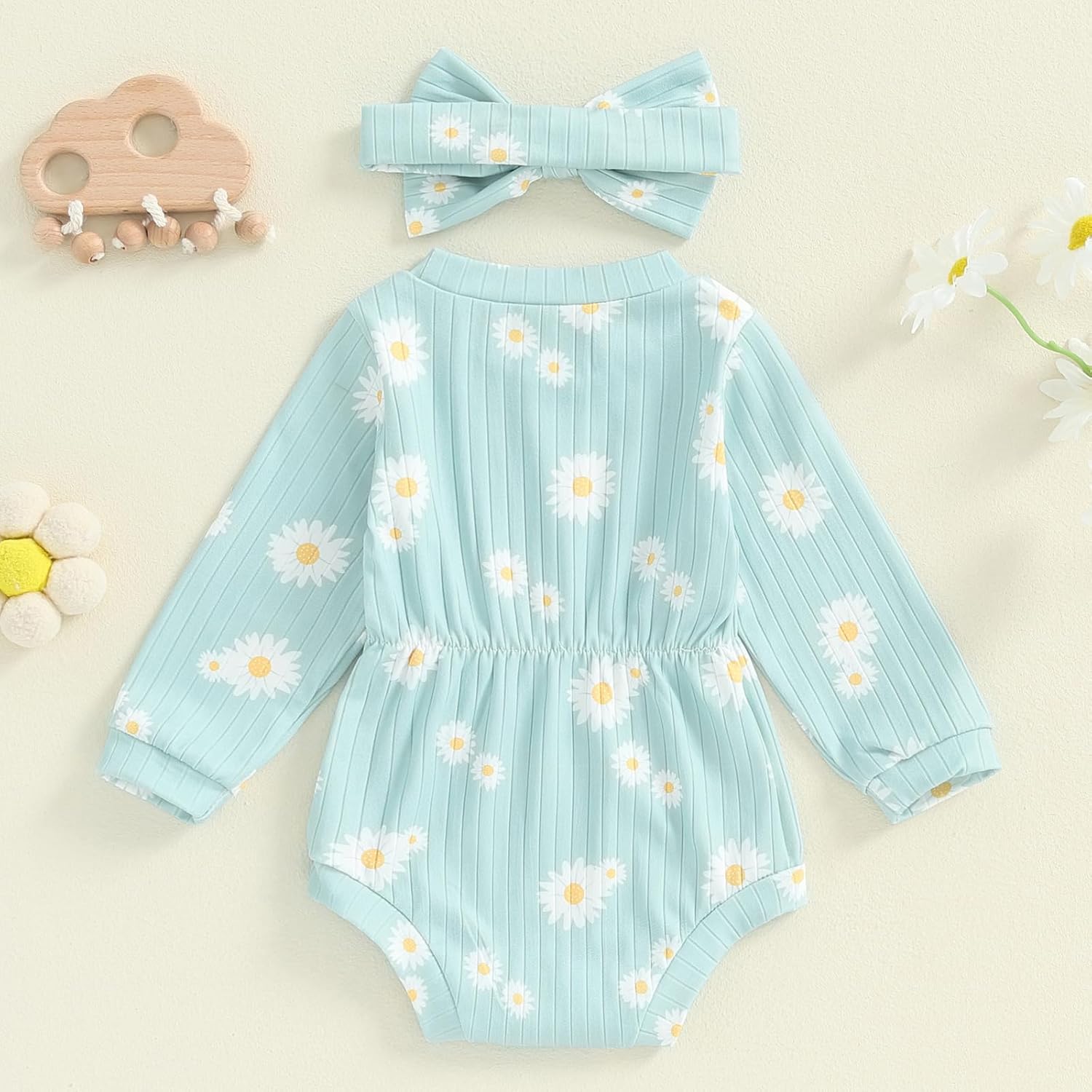 Baby Clothes for Girls Newborn Ribbed Romper Crewneck Bubble Bodysuit Infant Girls Fall Outfits 3 6 9 12 18 Months - Image 6