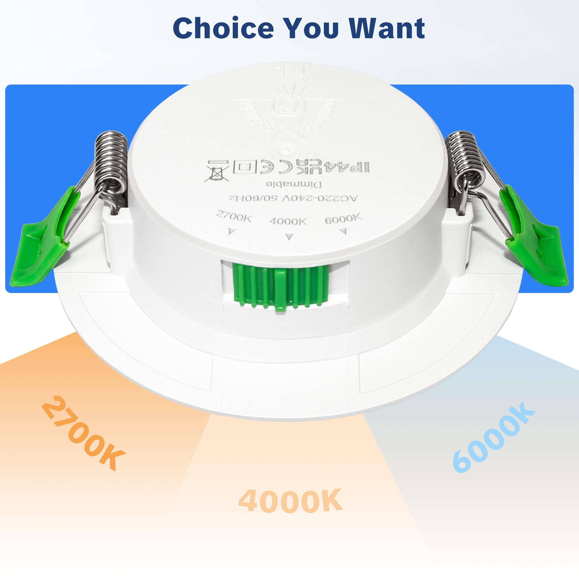 LED Einbaustrahler 230V Dimmbar 6er Set, 5W Ultra Flach Spots Deckenleuchte, LED Spot 230V 3CCT mit IP44 Wasserdicht für Badezimmer Küche Wohnzimmer, Ø68-75mm Lochmaß, Weiß