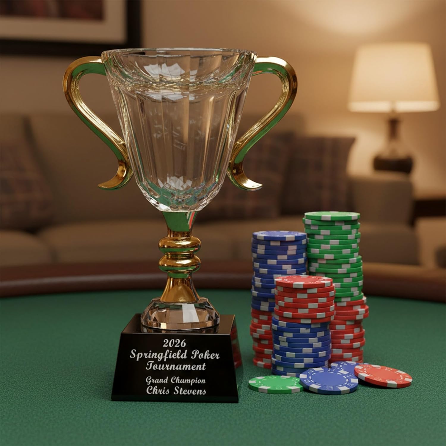 Personalized 8 1/2" Crystal Trophy Cup, Custom Engraved Elegant Glass Trophy for Fantasy Football, Poker Tournaments, Gaming Competitions