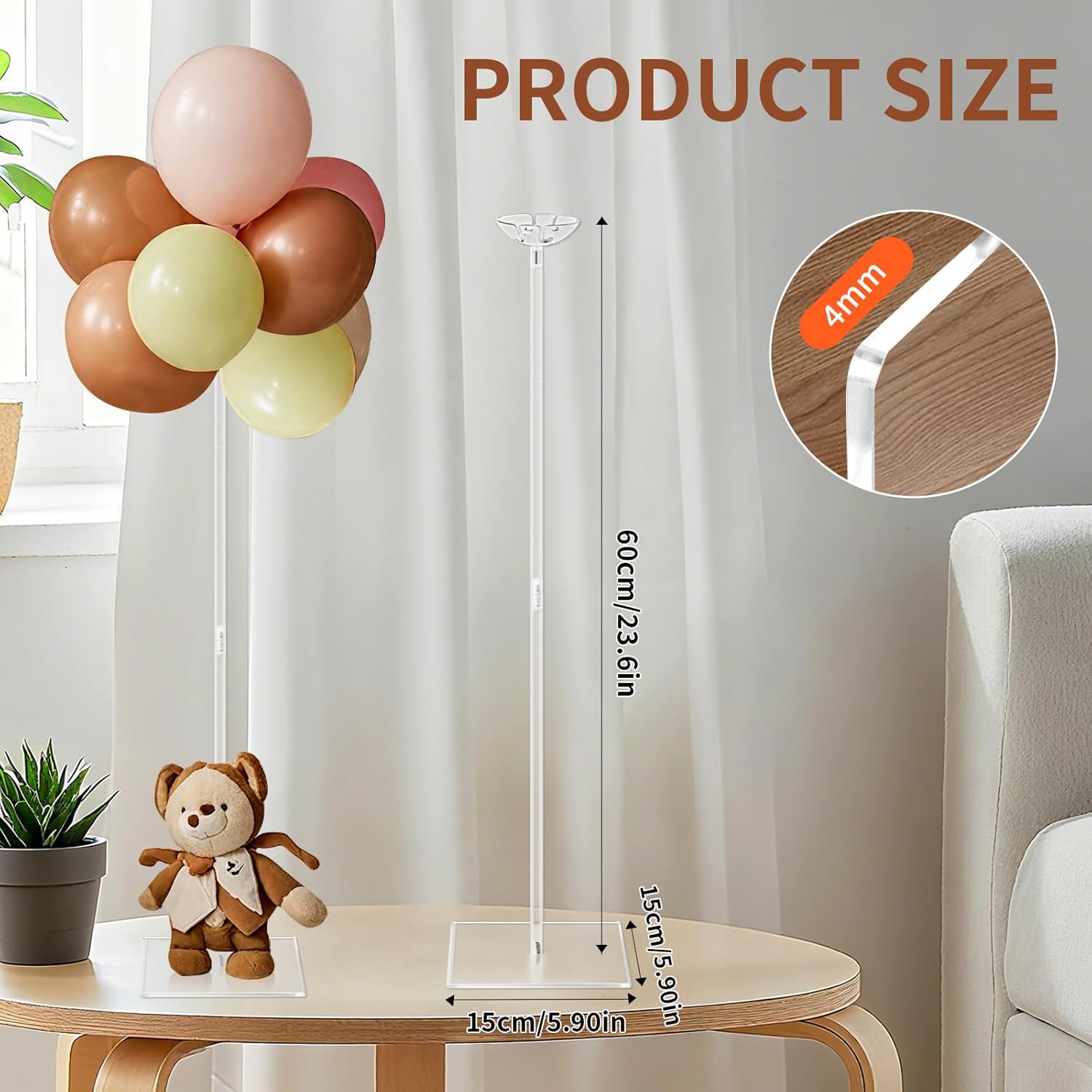 6 Pack Clear Acrylic Balloon Stand Kit, 23.6 Inch Reusable Balloon Sticks Holder with Base Perfect for Tabletop Centerpiece Party Event Decorations (23.6" 6 Pack)