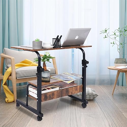 Miniatura 6 de Escritorio portátil con ruedas de altura ajustable, escritorio de pie pequeño de 32 pulgadas, escritorio de computadora para espacio pequeño,