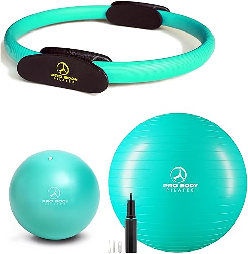 ProBody Pilates Aqua - Círculo mágico de 14 pulgadas, mini pelota de ejercicio de 9 pulgadas y pelota de yoga de 25.6 in (3 piezas) para