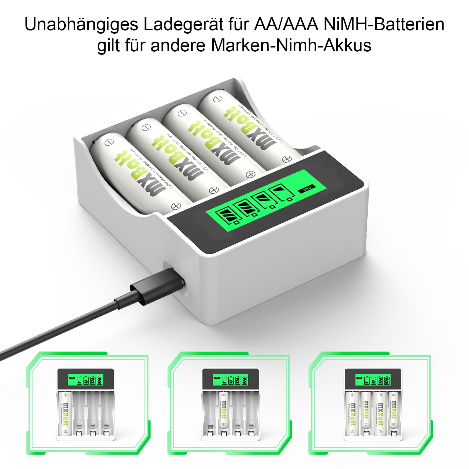 AAA Batterie Ricaricabili Ni-MH 1100mAh 8 Pack con Caricabatterie Intelligente LCD per Pile Ricaricabili 1.2V AA AAA