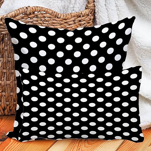 Miniatura 3 de Leaveland Funda de almohada decorativa de lunares blancos y negros de 12 x 20 pulgadas, funda de cojín lumbar de algodón suave de poliéster para