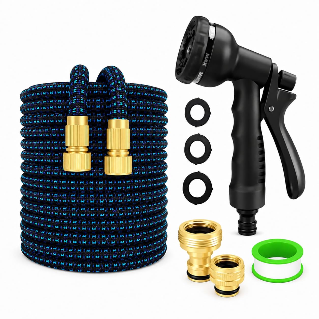 100 ft Expandable Garden Hose Pipe - Heavy Duty Expanding Water Hoses with 7 Spray Nozzle -Retractable,Flexible,Never Kink & Tangle Car Washing Garden Hose Pipe Outdoor (Blue&Black) (Blue&Black)