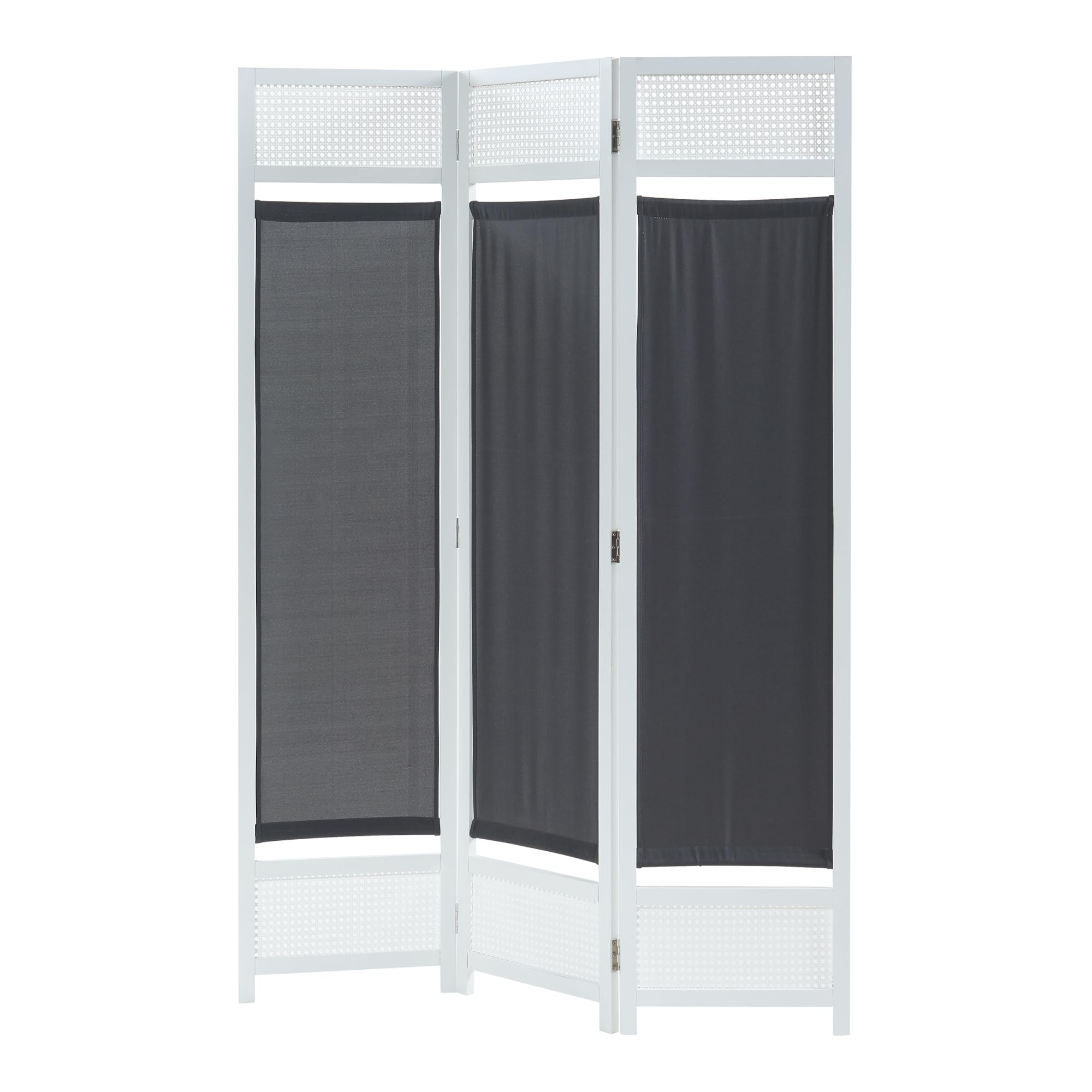 [en.casa] Paravent Style Espagnol pour Intérieur Séparateur de Pièce à 3 Panneaux Cloison Pliable et Facile à Déplacer pour Salon Chambre Bambou PVC Polyester 120 x 170 cm Blanc Gris Foncé