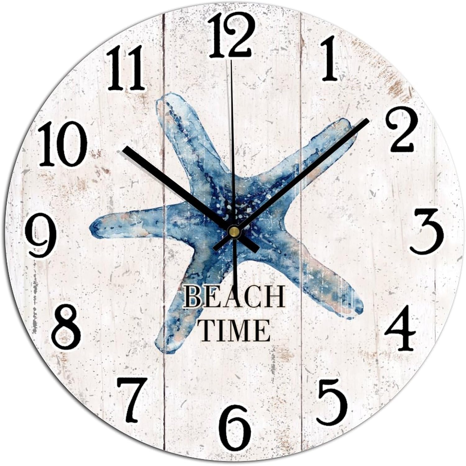 Beach Time PVC Clocks - Starfish Clock - Silent Non-Ticking - 15x15in - White, Blue - Wall Clock - Quartz Movement - Indoor Use - Beach Theme