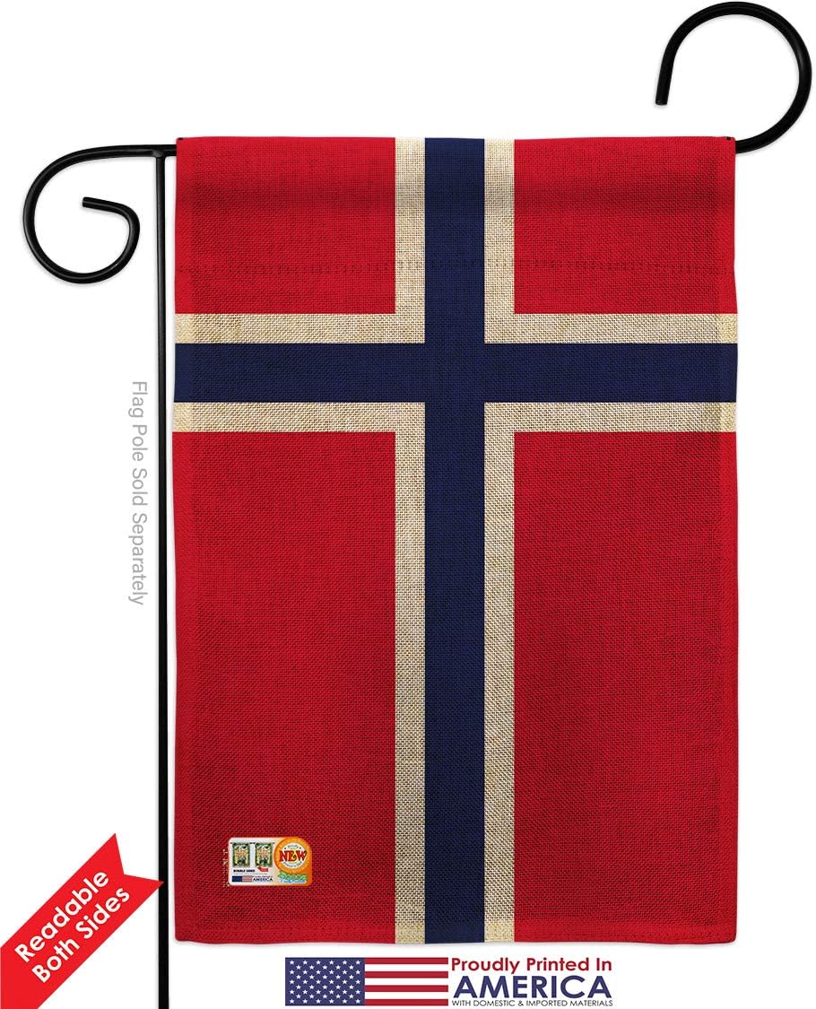 Norway Burlap Garden Flag Set with Stand Regional Nationality Nation International World Country Particular Area Small Decorative Gift Yard House Banner Double-Sided Made In USA 13 X 18.5