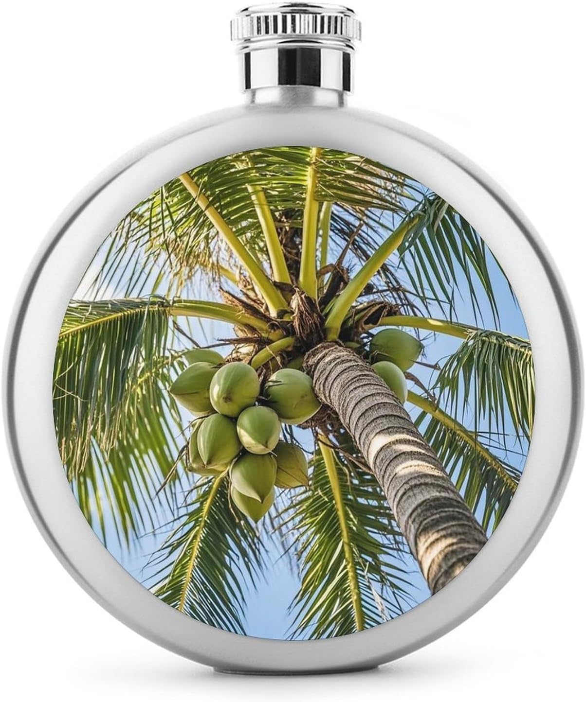 Coconut Tree Stainless Steel Flagon to 5 Oz with Screw Cap,Hip Flask for Men–Whiskey & Liquor Pocket Flask,Alcohol Flagon for Camping Drink Sports Outdoor Wine Bottle