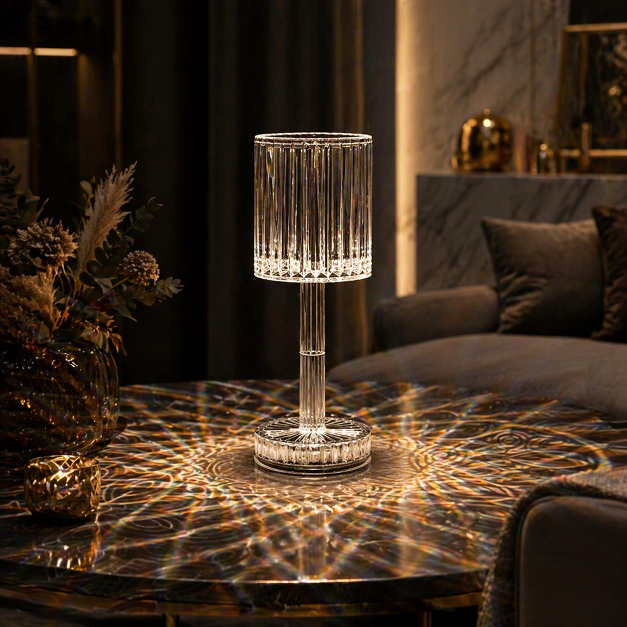 BURAKH Crystal Touch Table Lamp – 7 Color Changing, Rechargeable LED Lamp with Remote Control, Touch Sensor Desk and Room Light for Bedroom, Living Room, or Office