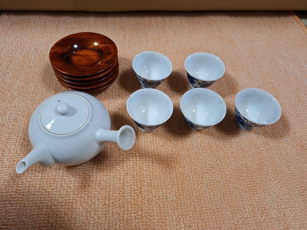 Amazon.co.jp: 白磁急須、煎茶碗、茶托セット 湯呑 茶托 5客 : ホーム