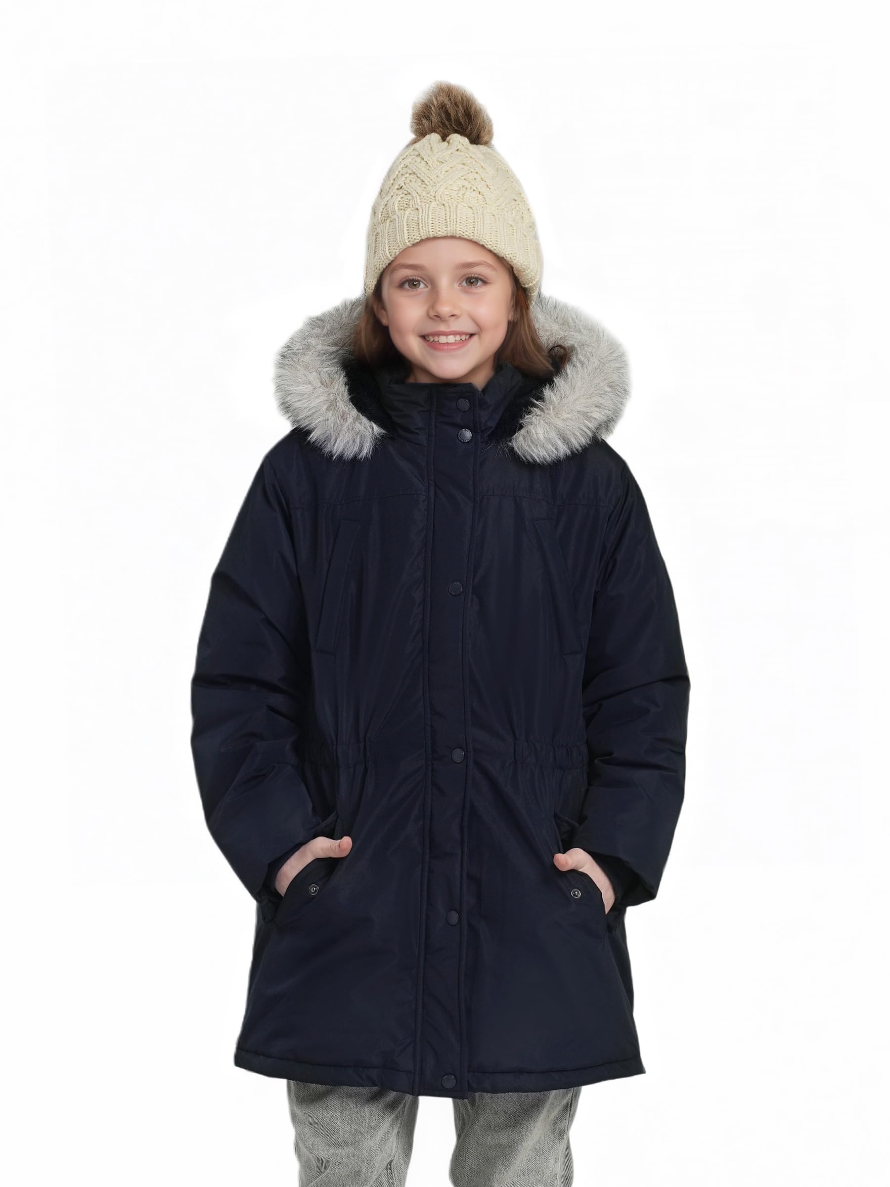 SOLOCOTE Abrigo de invierno para niñas resistente al agua chaqueta de esquí gruesa con capucha de plumas falsas parka larga para niños