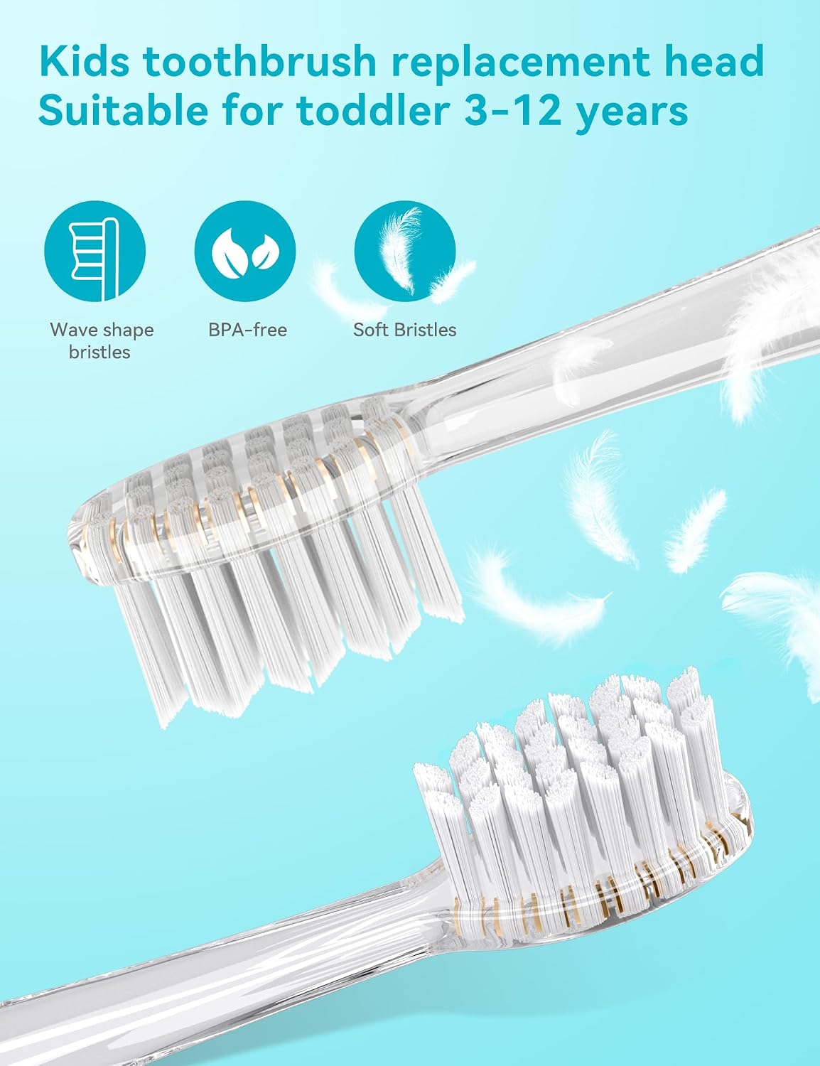 SEAGO Kids Replacement Brushes, Set of 4. Compatible Models SG-513 SG-2139 SG-977 (Clear, L)